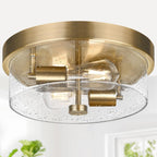 Black Flush Mount Ceiling Light Fixtures, 2-Light Ceiling Mount for Farmhouse with Seeded Glass Lampshade, Industrial Flush Mount Light Fixture Farmhouse for Hallway, Kitchen, Entryway and Foyer - Grand Goldman