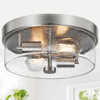 Black Flush Mount Ceiling Light Fixtures, 2-Light Ceiling Mount for Farmhouse with Seeded Glass Lampshade, Industrial Flush Mount Light Fixture Farmhouse for Hallway, Kitchen, Entryway and Foyer - Grand Goldman