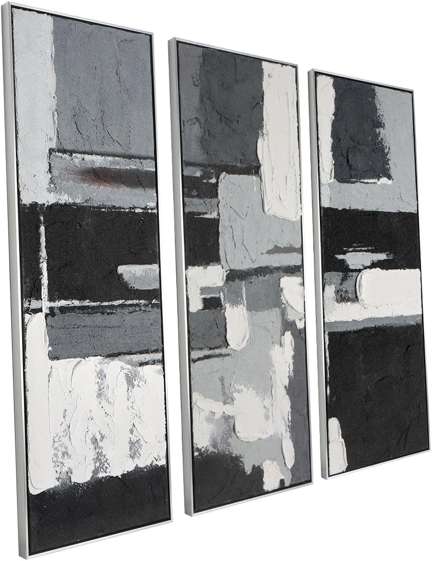 Black Gold Abstract Wall Art - Hand-Painted Geometric Line Spiral Duo Abstract Shapes Canvas Artwork Decor, Set of 2, 24 x 36 Inches, Framed Wall Art - Grand Goldman