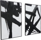 Black Gold Abstract Wall Art - Hand-Painted Geometric Line Spiral Duo Abstract Shapes Canvas Artwork Decor, Set of 2, 24 x 36 Inches, Framed Wall Art - Grand Goldman