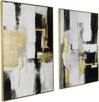 Black Gold Abstract Wall Art - Hand-Painted Geometric Line Spiral Duo Abstract Shapes Canvas Artwork Decor, Set of 2, 24 x 36 Inches, Framed Wall Art - Grand Goldman