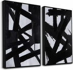 Black Gold Abstract Wall Art - Hand-Painted Geometric Line Spiral Duo Abstract Shapes Canvas Artwork Decor, Set of 2, 24 x 36 Inches, Framed Wall Art - Grand Goldman