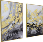 Black Gold Abstract Wall Art - Hand-Painted Geometric Line Spiral Duo Abstract Shapes Canvas Artwork Decor, Set of 2, 24 x 36 Inches, Framed Wall Art - Grand Goldman