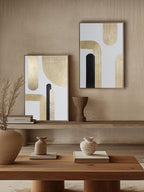 Black Gold Abstract Wall Art - Hand-Painted Geometric Line Spiral Duo Abstract Shapes Canvas Artwork Decor, Set of 2, 24 x 36 Inches, Framed Wall Art - Grand Goldman