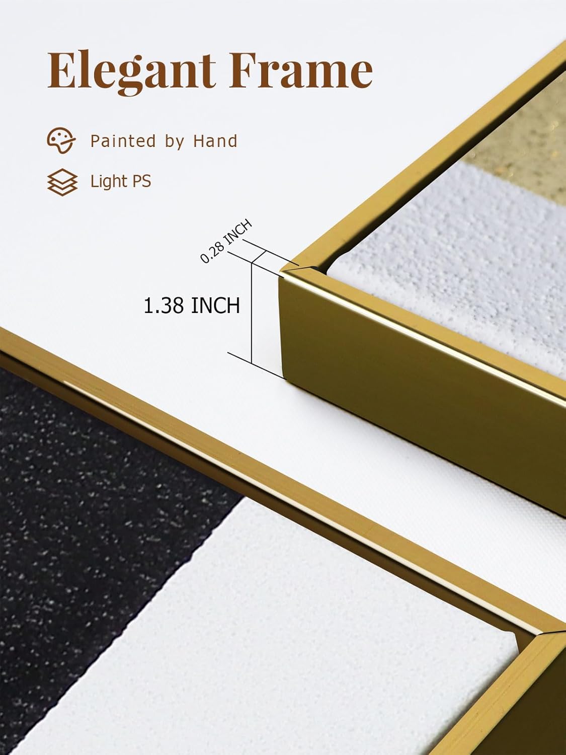 Black Gold Abstract Wall Art - Hand-Painted Geometric Line Spiral Duo Abstract Shapes Canvas Artwork Decor, Set of 2, 24 x 36 Inches, Framed Wall Art - Grand Goldman