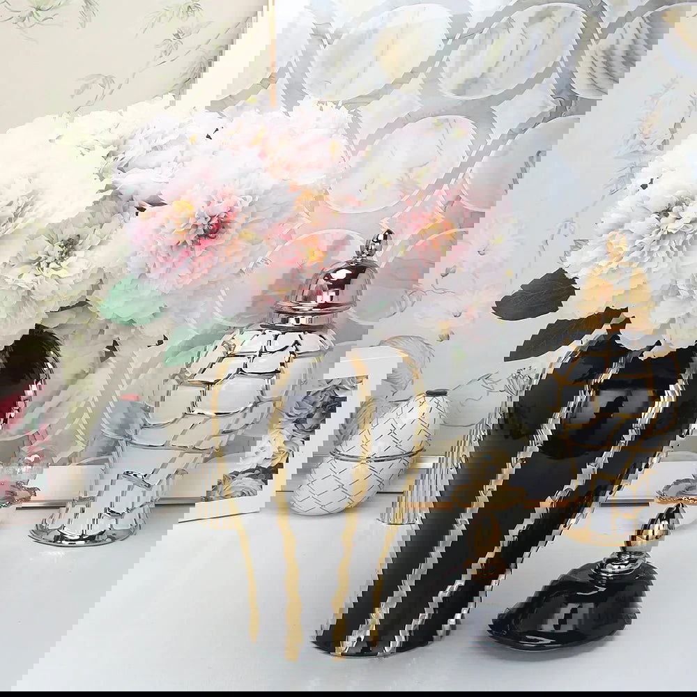 Black Gold Ceramic Pot Checkmate Can Golden Wave Pattern Porcelain Vintage Bottle Flower Vase Storage Tank Home Decoration - Grand Goldman