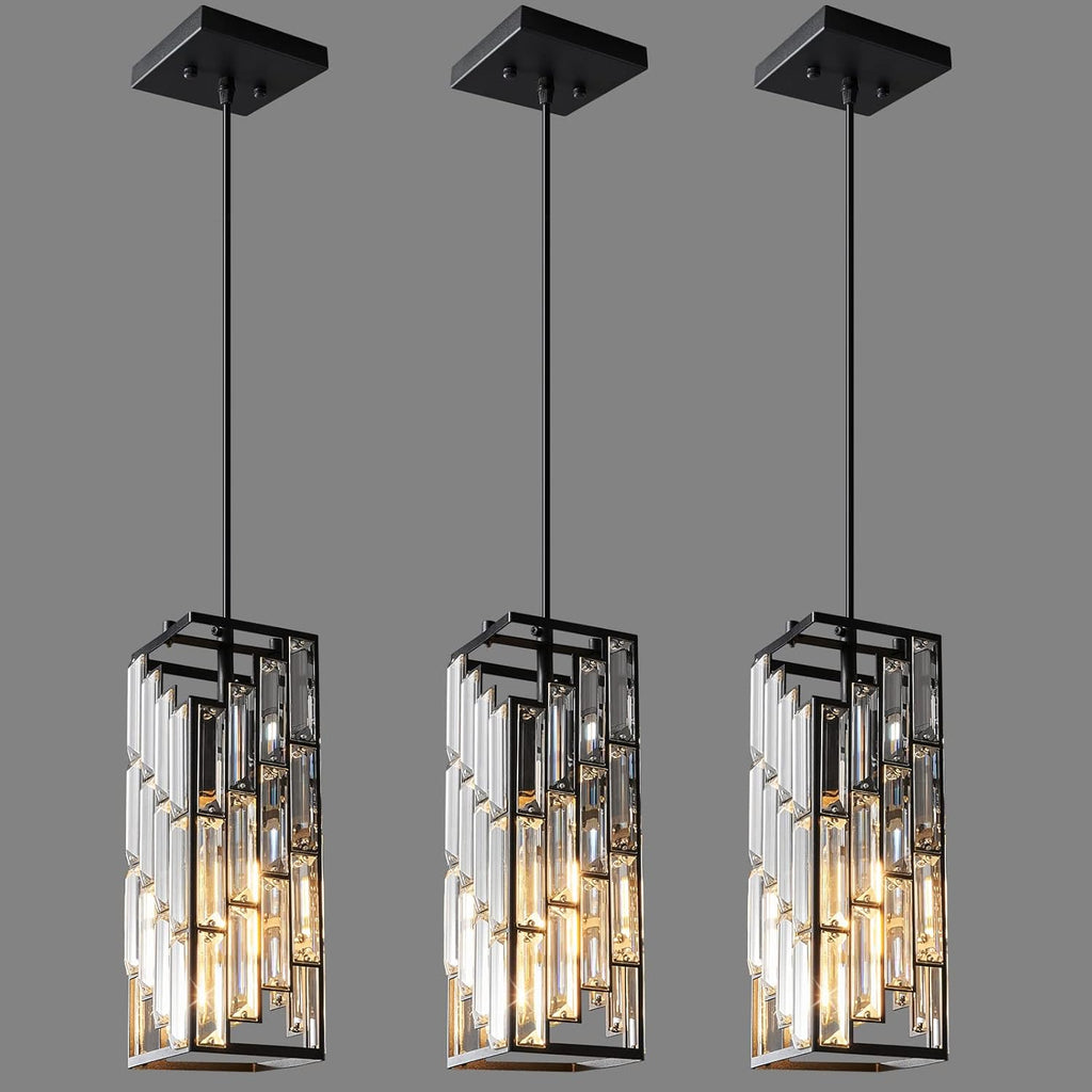 Black Pendant Lighting Modern Pendant Light, Mini Crystal Chandeliers,Adjustable Pendant Light Fixture for Kitchen Island Dinning Room Bedroom (3 Pack) - Grand Goldman