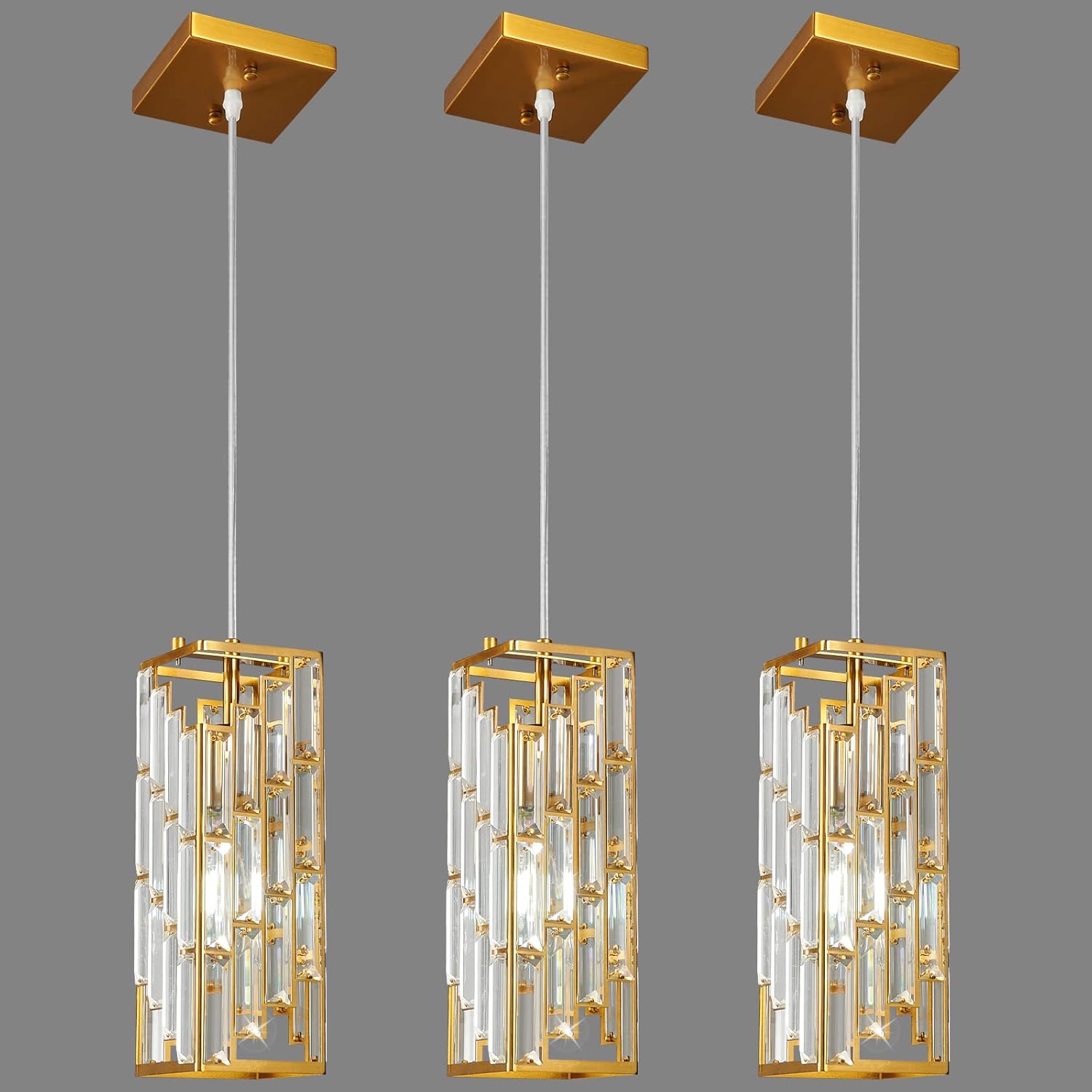 Black Pendant Lighting Modern Pendant Light, Mini Crystal Chandeliers,Adjustable Pendant Light Fixture for Kitchen Island Dinning Room Bedroom (3 Pack) - Grand Goldman