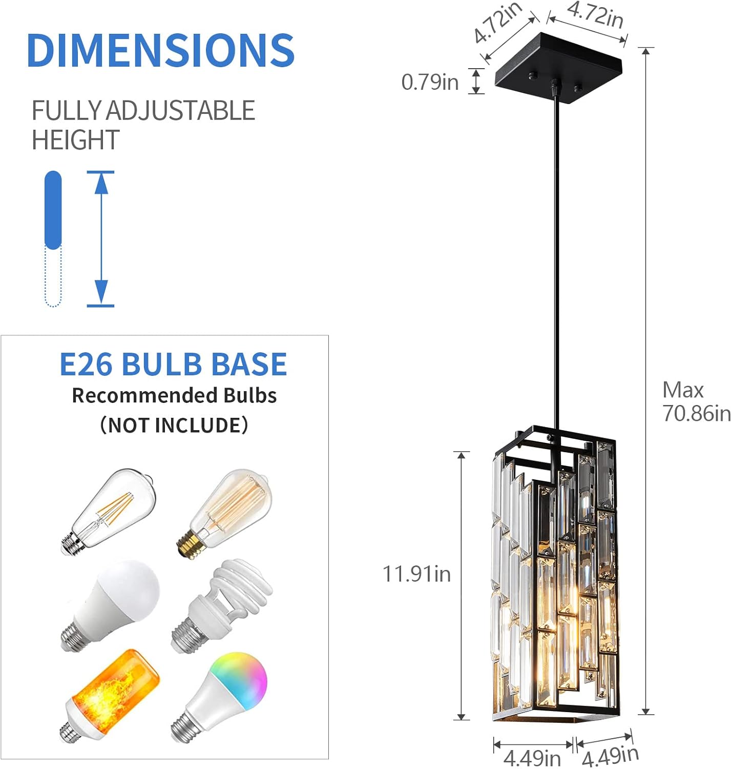 Black Pendant Lighting Modern Pendant Light, Mini Crystal Chandeliers,Adjustable Pendant Light Fixture for Kitchen Island Dinning Room Bedroom (3 Pack) - Grand Goldman