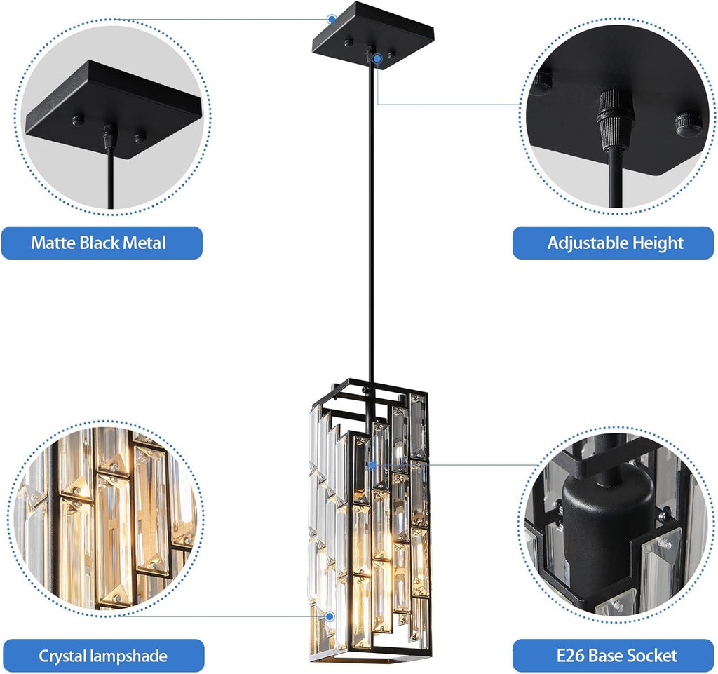 Black Pendant Lighting Modern Pendant Light, Mini Crystal Chandeliers,Adjustable Pendant Light Fixture for Kitchen Island Dinning Room Bedroom (3 Pack) - Grand Goldman
