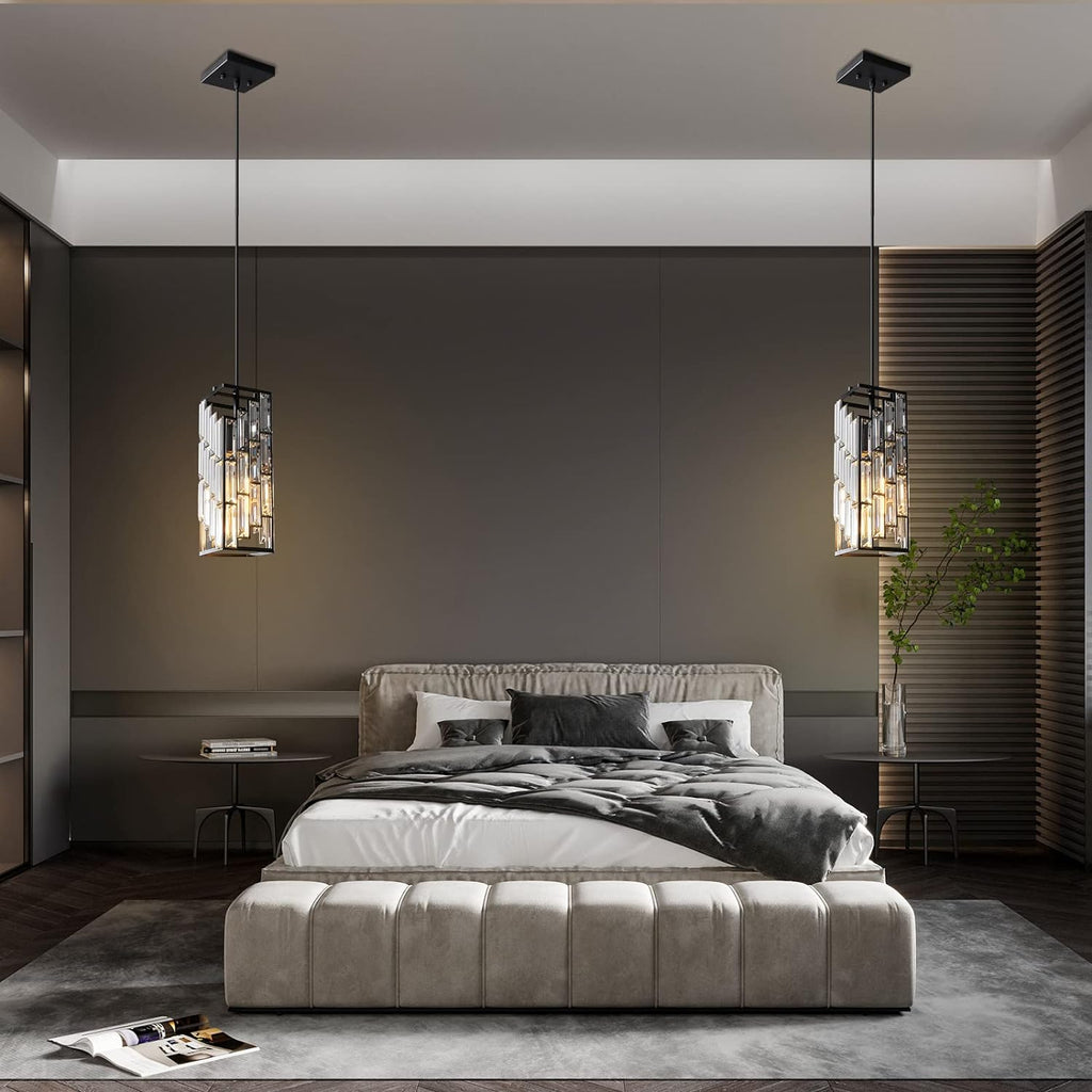 Black Pendant Lighting Modern Pendant Light, Mini Crystal Chandeliers,Adjustable Pendant Light Fixture for Kitchen Island Dinning Room Bedroom (3 Pack) - Grand Goldman