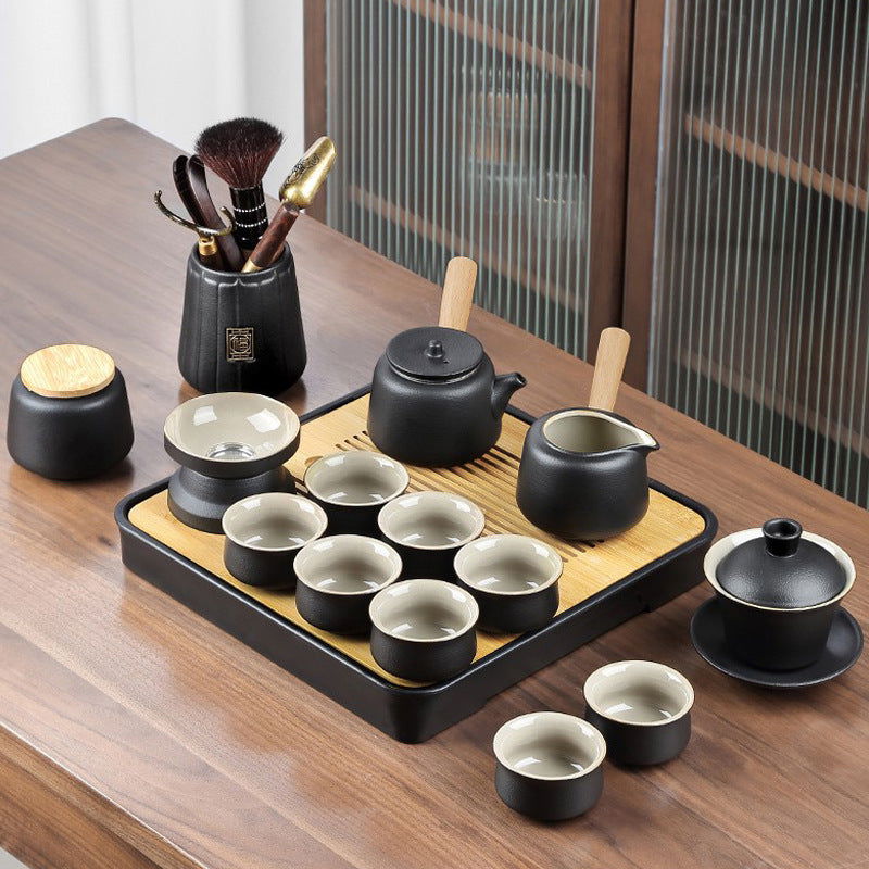 Black Porcelain Japanese Tea Set Home Living Room - Grand Goldman