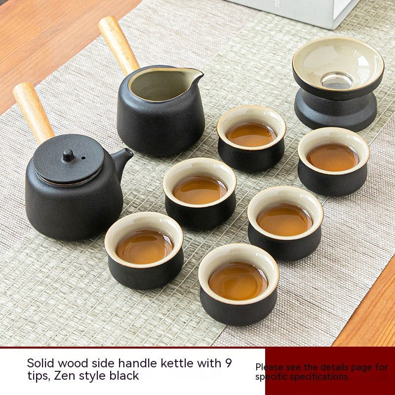 Black Porcelain Japanese Tea Set Home Living Room - Grand Goldman