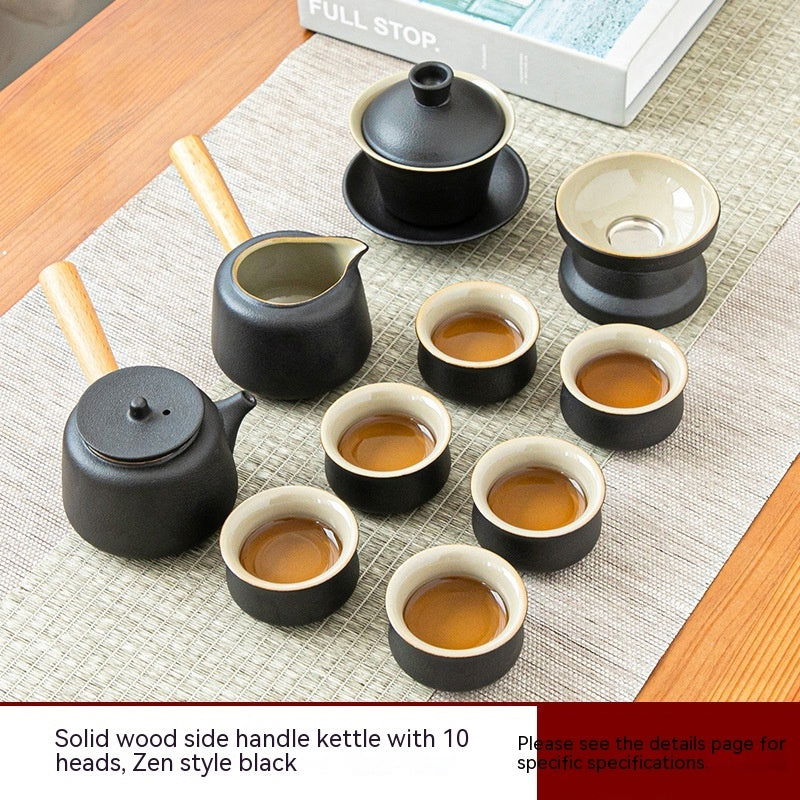 Black Porcelain Japanese Tea Set Home Living Room - Grand Goldman