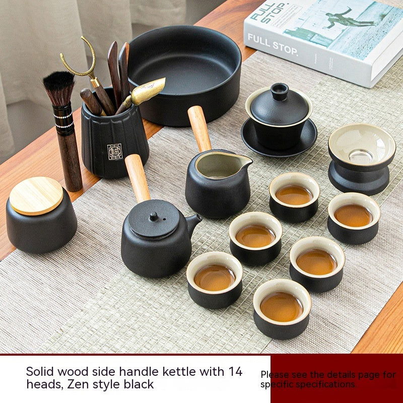 Black Porcelain Japanese Tea Set Home Living Room - Grand Goldman