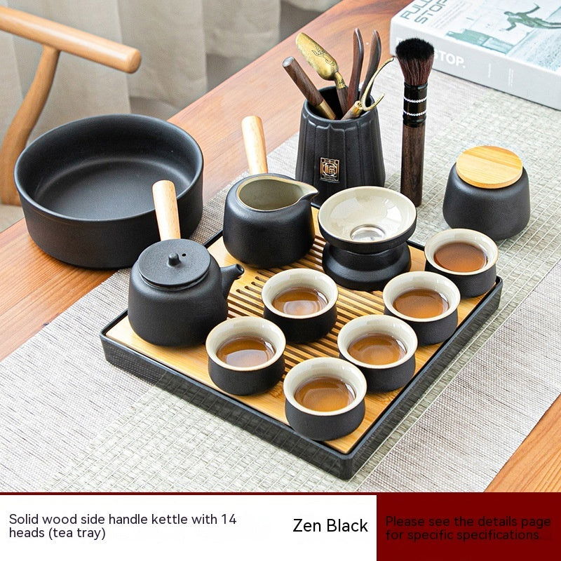 Black Porcelain Japanese Tea Set Home Living Room - Grand Goldman