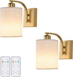 Black Rechargeable Battery Operated Wall Sconces Set of 2 with Remote, Wireless Dimmable Battery Powered LED Wall Lights, Cordless Wall Lighting Lamp Fixture for Bedroom Living Room - Grand Goldman