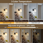 Black Rechargeable Battery Operated Wall Sconces Set of 2 with Remote, Wireless Dimmable Battery Powered LED Wall Lights, Cordless Wall Lighting Lamp Fixture for Bedroom Living Room - Grand Goldman