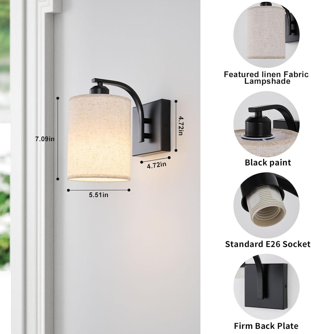 Black Rechargeable Battery Operated Wall Sconces Set of 2 with Remote, Wireless Dimmable Battery Powered LED Wall Lights, Cordless Wall Lighting Lamp Fixture for Bedroom Living Room - Grand Goldman