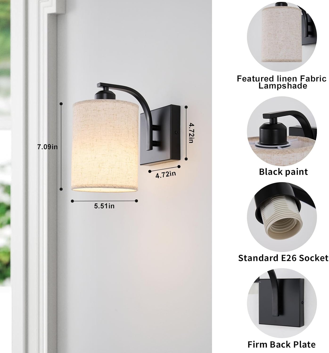 Black Rechargeable Battery Operated Wall Sconces Set of 2 with Remote, Wireless Dimmable Battery Powered LED Wall Lights, Cordless Wall Lighting Lamp Fixture for Bedroom Living Room - Grand Goldman