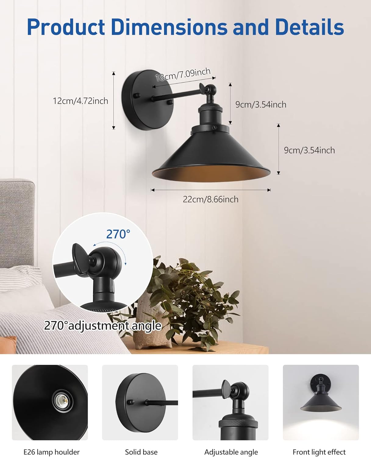 Black Vintage Wireless Battery Operated Wall Sconces, Industrial Cordless Battery Powered Led Wall Lights Set of 2, Wall Lamp Fixture Indoor with Remote Control for Bedroom Farmhouse Gallery - Grand Goldman