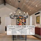 Black Wagon Wheel Chandelier 32 inch,12-Light Farmhouse Wagon Wheel Chandeliers Round Industrial Ceiling Light fixtures for Outdoor Porch high Ceilings Living Dining Room Foyer Entryway - Grand Goldman