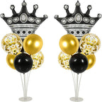 Black and Gold Table Centerpiece Balloons Stand Kit For Table 2 Sets with 2 Crown Balloons and 14 Latex Balloons, Great for Birthday Wedding Anniversary Queen Birthday Black and Gold Party Decorations - Grand Goldman