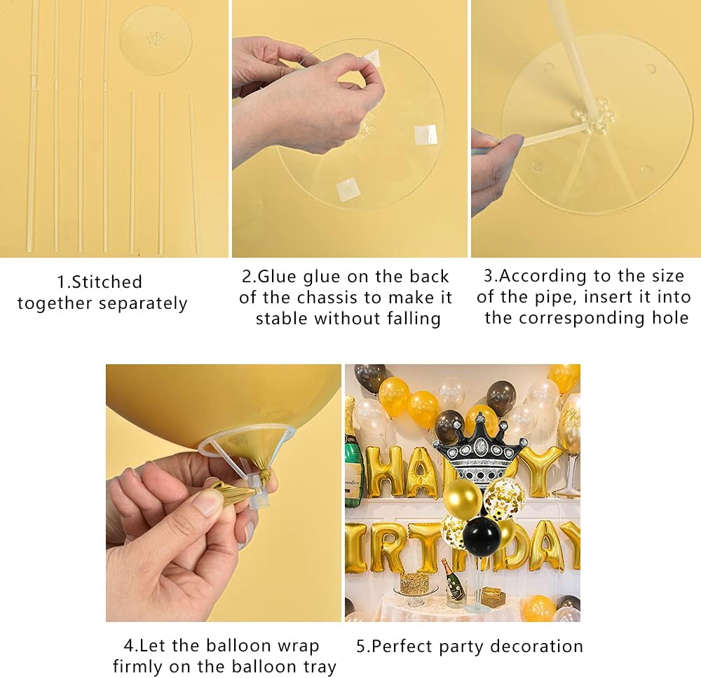 Black and Gold Table Centerpiece Balloons Stand Kit For Table 2 Sets with 2 Crown Balloons and 14 Latex Balloons, Great for Birthday Wedding Anniversary Queen Birthday Black and Gold Party Decorations - Grand Goldman