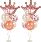 Black and Gold Table Centerpiece Balloons Stand Kit For Table 2 Sets with 2 Crown Balloons and 14 Latex Balloons, Great for Birthday Wedding Anniversary Queen Birthday Black and Gold Party Decorations - Grand Goldman