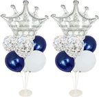 Black and Gold Table Centerpiece Balloons Stand Kit For Table 2 Sets with 2 Crown Balloons and 14 Latex Balloons, Great for Birthday Wedding Anniversary Queen Birthday Black and Gold Party Decorations - Grand Goldman