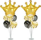 Black and Gold Table Centerpiece Balloons Stand Kit For Table 2 Sets with 2 Crown Balloons and 14 Latex Balloons, Great for Birthday Wedding Anniversary Queen Birthday Black and Gold Party Decorations - Grand Goldman