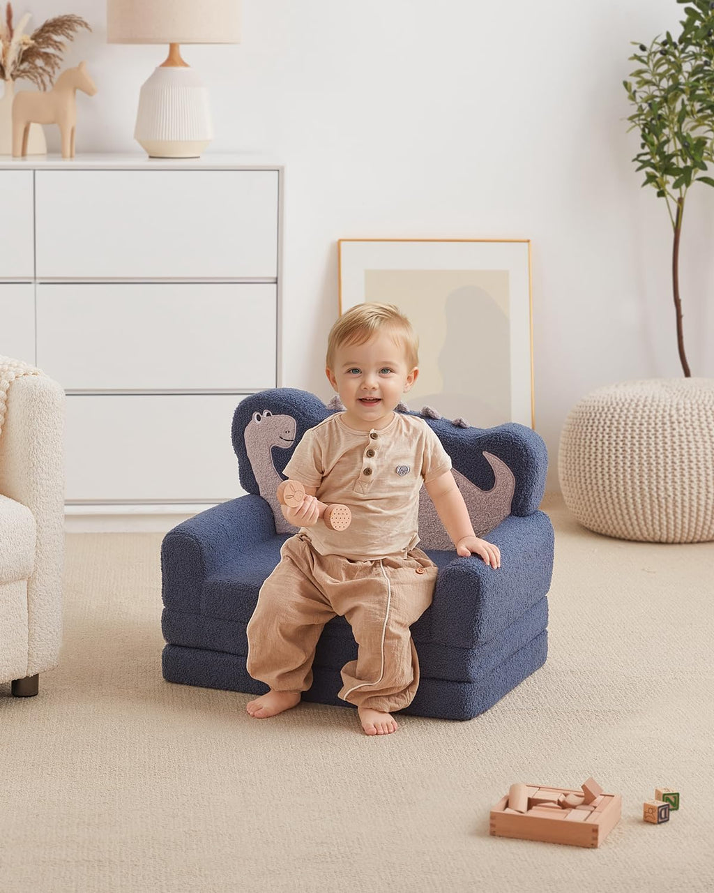 Blissful Diary Kids Couch, 2-in-1 Soft Toddler Couch Fold Out, Toddler Chair Comfy, Convertible Sofa to Lounger with Cute Shell Designs, Green - Grand Goldman