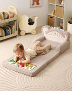 Blissful Diary Kids Couch, 2-in-1 Soft Toddler Couch Fold Out, Toddler Chair Comfy, Convertible Sofa to Lounger with Cute Shell Designs, Green - Grand Goldman