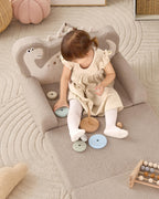 Blissful Diary Kids Couch, 2-in-1 Soft Toddler Couch Fold Out, Toddler Chair Comfy, Convertible Sofa to Lounger with Cute Shell Designs, Green - Grand Goldman