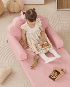 Blissful Diary Kids Couch, 2-in-1 Soft Toddler Couch Fold Out, Toddler Chair Comfy, Convertible Sofa to Lounger with Cute Shell Designs, Green - Grand Goldman