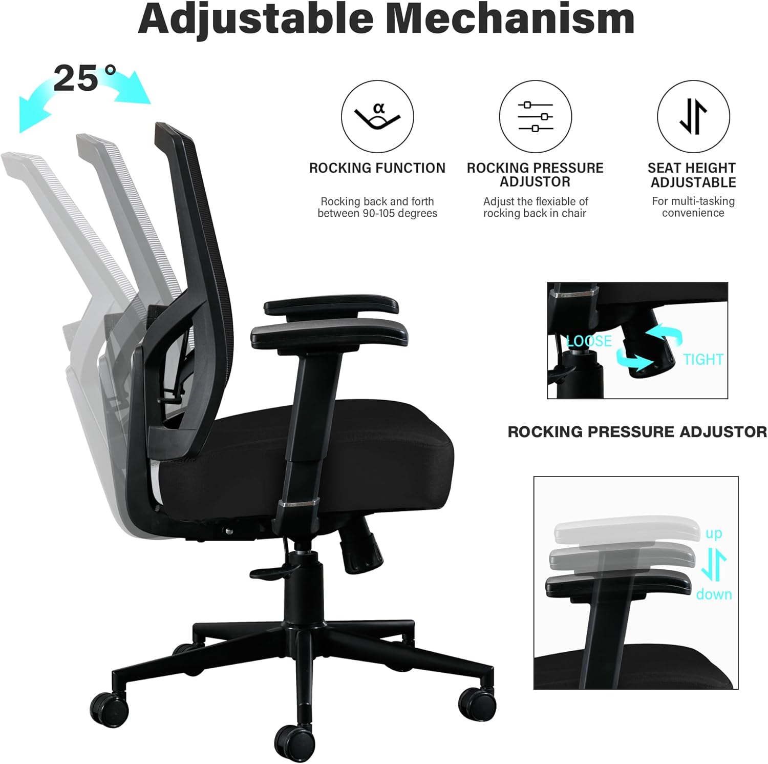 Blue Whale Big and Tall Office Chair 450lbs, Ergonomic High Back Computer Desk Chair for Heavy People with 2D Adjustable Waist Support and Heavy Duty Metal Base Mesh Chair - Grand Goldman