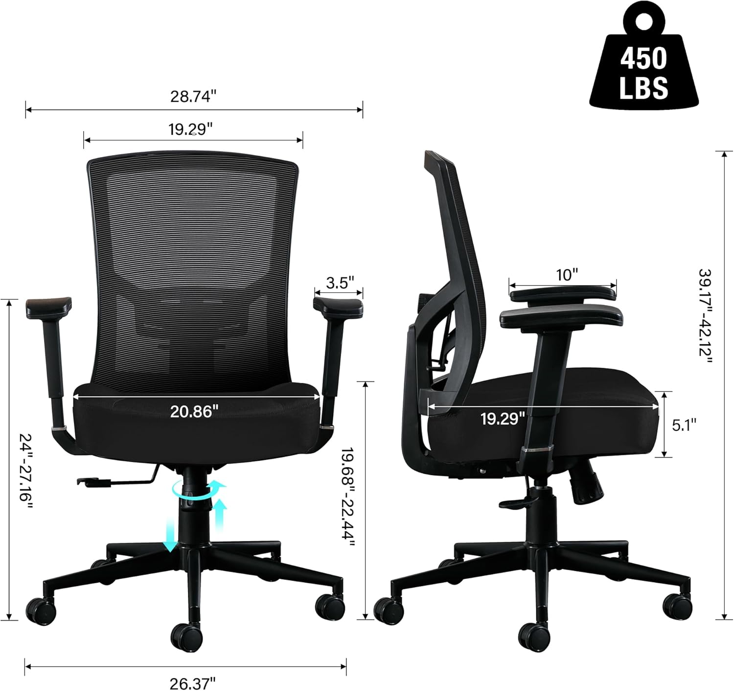 Blue Whale Big and Tall Office Chair 450lbs, Ergonomic High Back Computer Desk Chair for Heavy People with 2D Adjustable Waist Support and Heavy Duty Metal Base Mesh Chair - Grand Goldman
