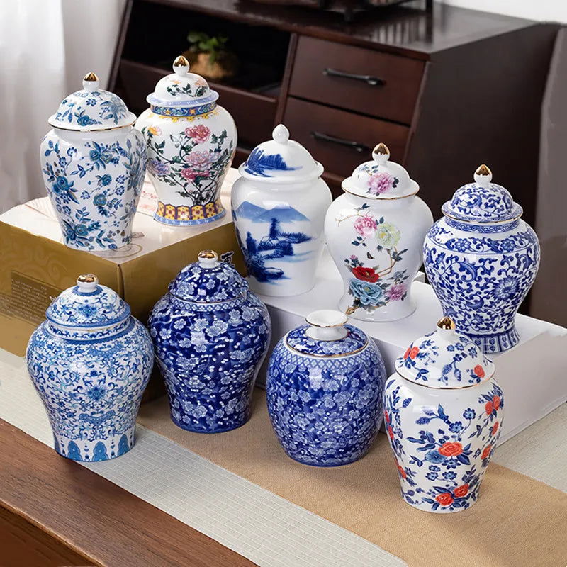 Blue and White Porcelain Ceramic Tea Pot General Can Moisture-proof Sealed Storage Tank Tea Container Box Organizer Canister - Grand Goldman