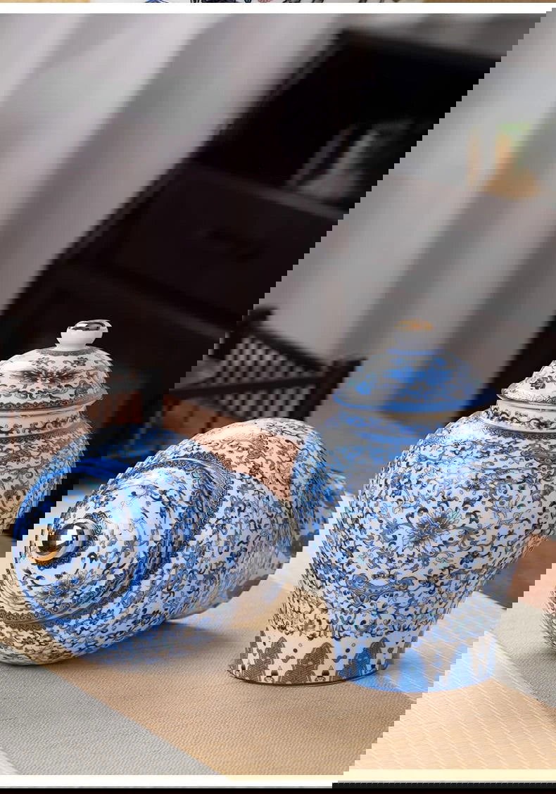 Blue and White Porcelain Ceramic Tea Pot General Can Moisture-proof Sealed Storage Tank Tea Container Box Organizer Canister - Grand Goldman