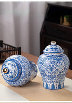 Blue and White Porcelain Ceramic Tea Pot General Can Moisture-proof Sealed Storage Tank Tea Container Box Organizer Canister - Grand Goldman