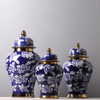 Blue and White Porcelain General Jar Storage Tea Tin Porcelain Ginger Jar Vase Flower Arrangement Home Decoration Ornaments - Grand Goldman