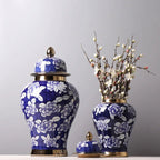 Blue and White Porcelain General Jar Storage Tea Tin Porcelain Ginger Jar Vase Flower Arrangement Home Decoration Ornaments - Grand Goldman