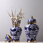 Blue and White Porcelain General Jar Storage Tea Tin Porcelain Ginger Jar Vase Flower Arrangement Home Decoration Ornaments - Grand Goldman