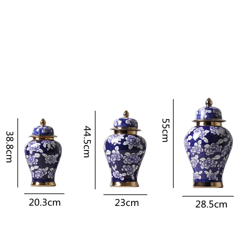 Blue and White Porcelain General Jar Storage Tea Tin Porcelain Ginger Jar Vase Flower Arrangement Home Decoration Ornaments - Grand Goldman