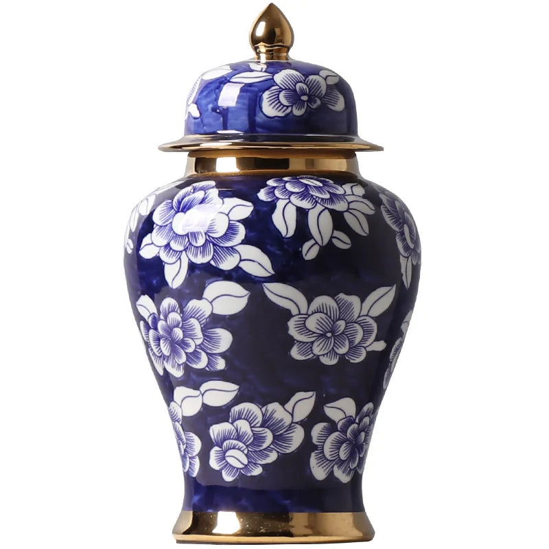 Blue and White Porcelain General Jar Storage Tea Tin Porcelain Ginger Jar Vase Flower Arrangement Home Decoration Ornaments - Grand Goldman