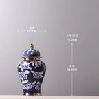 Blue and White Porcelain General Jar Storage Tea Tin Porcelain Ginger Jar Vase Flower Arrangement Home Decoration Ornaments - Grand Goldman