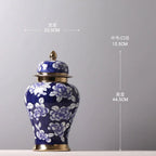 Blue and White Porcelain General Jar Storage Tea Tin Porcelain Ginger Jar Vase Flower Arrangement Home Decoration Ornaments - Grand Goldman