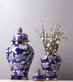 Blue and White Porcelain General Jar Storage Tea Tin Porcelain Ginger Jar Vase Flower Arrangement Home Decoration Ornaments - Grand Goldman
