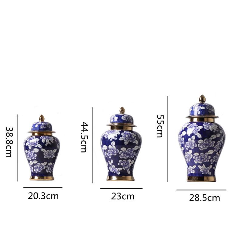 Blue and White Porcelain General Jar Storage Tea Tin Porcelain Ginger Jar Vase Flower Arrangement Home Decoration Ornaments - Grand Goldman