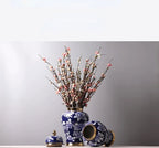 Blue and White Porcelain General Jar Storage Tea Tin Porcelain Ginger Jar Vase Flower Arrangement Home Decoration Ornaments - Grand Goldman